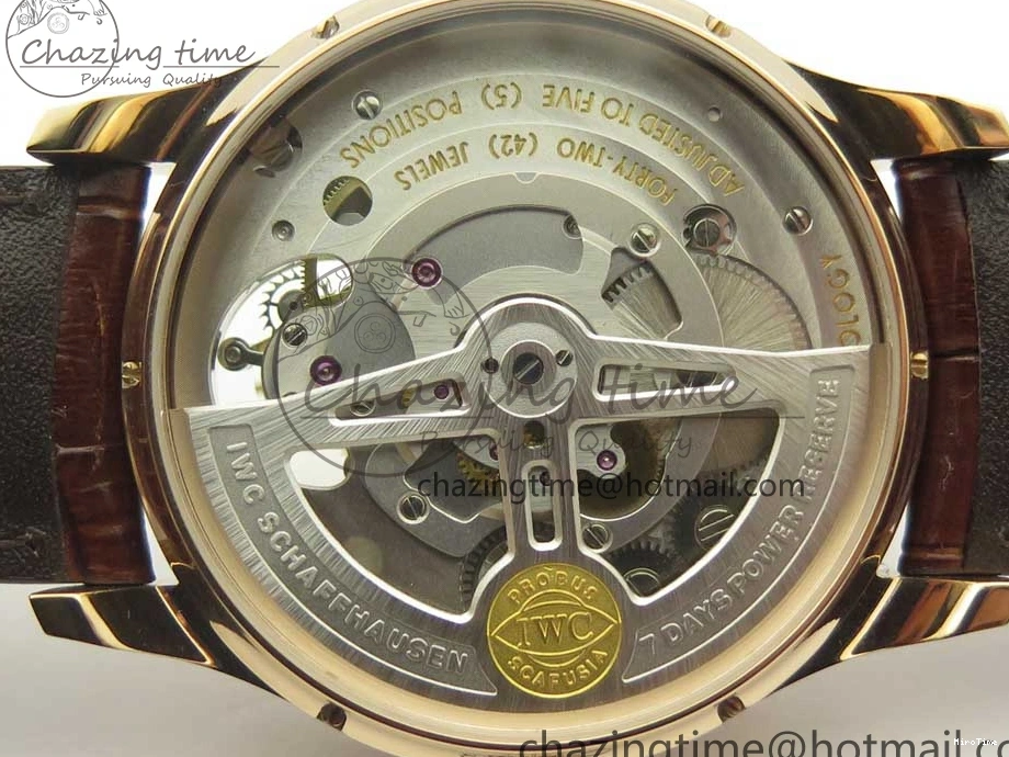 MIROTIME 0209 Portuguese Tourbillon IW504602 RG ZF Best Edition White Dial on Brown Leather Strap Stretchable 7178
